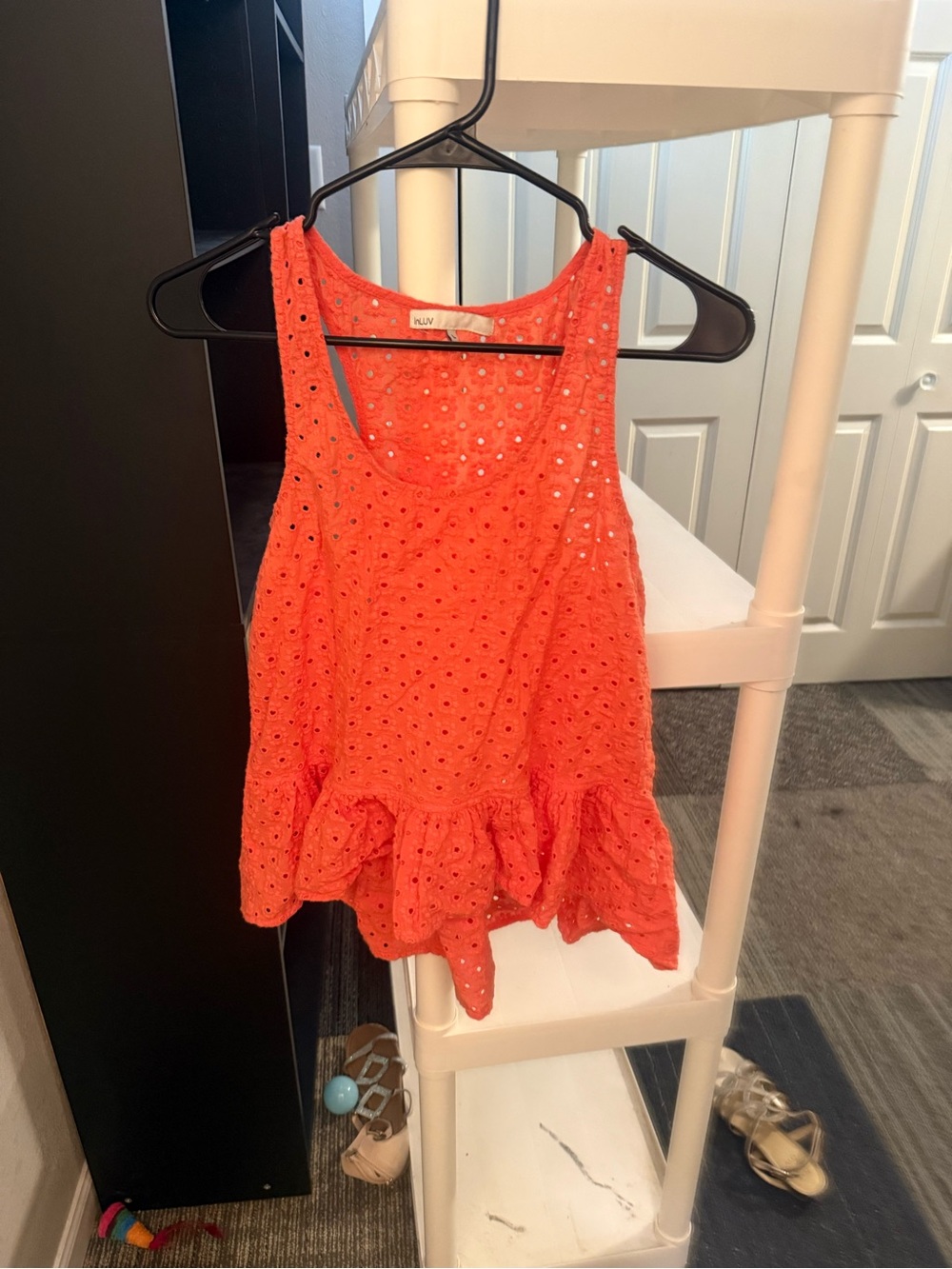 Eyelet Peplum Tank Top in Bright Orange